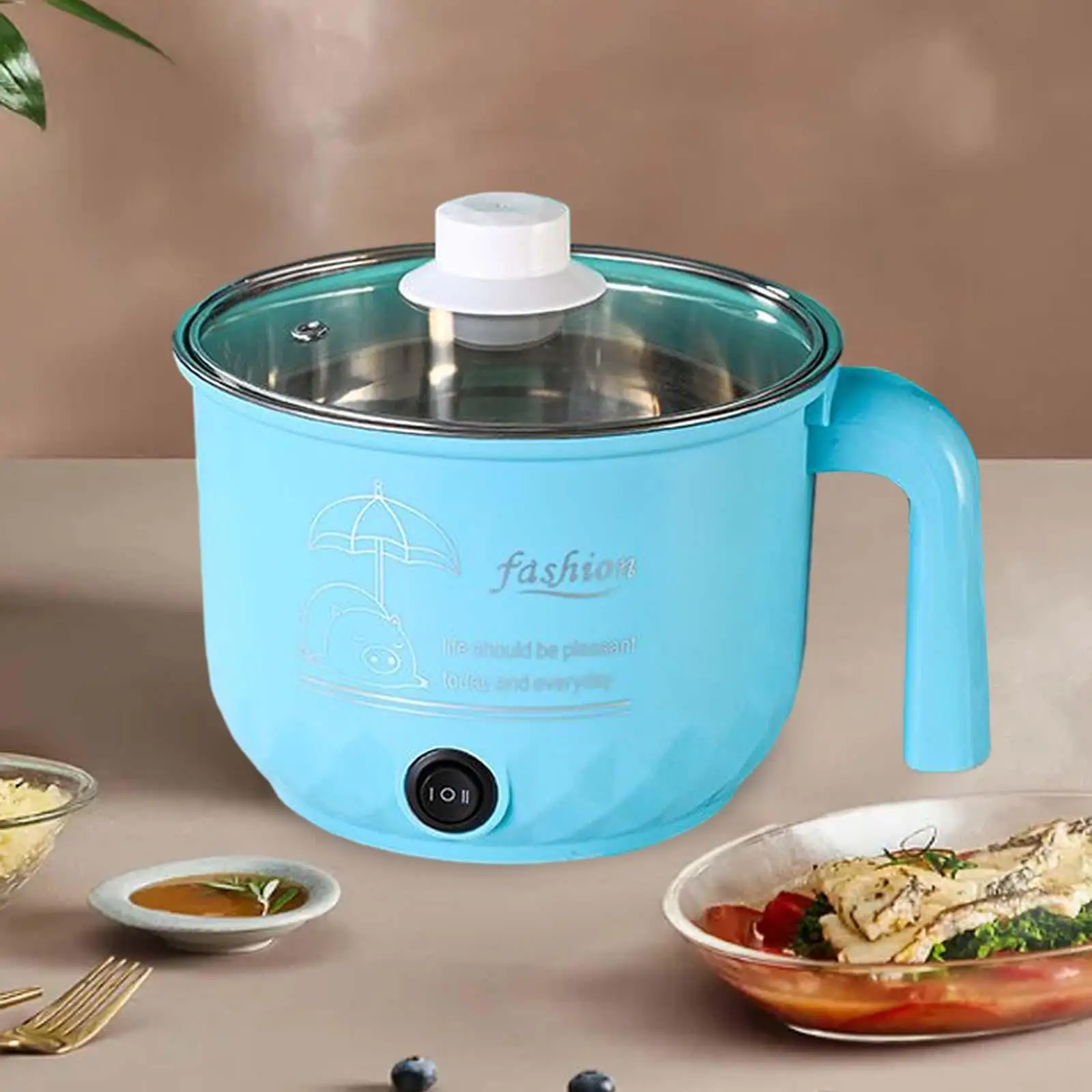 Electric Cooker Nonstick Small Electric Cooker Stainless Steel Visible Lid Soup Steamer for Noodles Pasta Dumpling Eggs