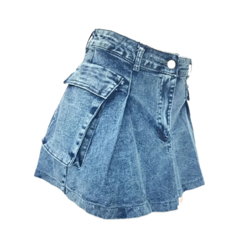 Women Side Splicing Pocket Blue Ultra-short Denim Skirt Ladies Sexy Nightclub Bar High Waist Slim Fit Wrap Hip Half-body Dresses