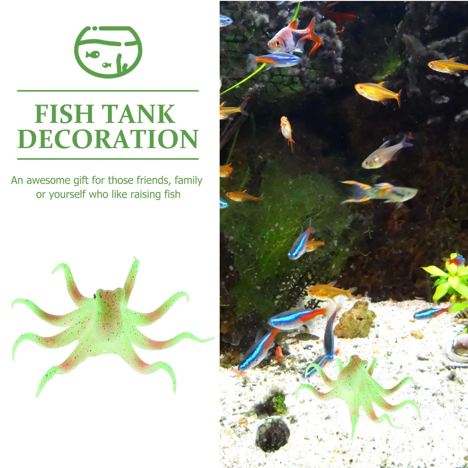

Lifelike Night Fluorescent Octopus Aquarium Decor for Fish Tank Landscape Underwater Theme Ornament Living Room Office