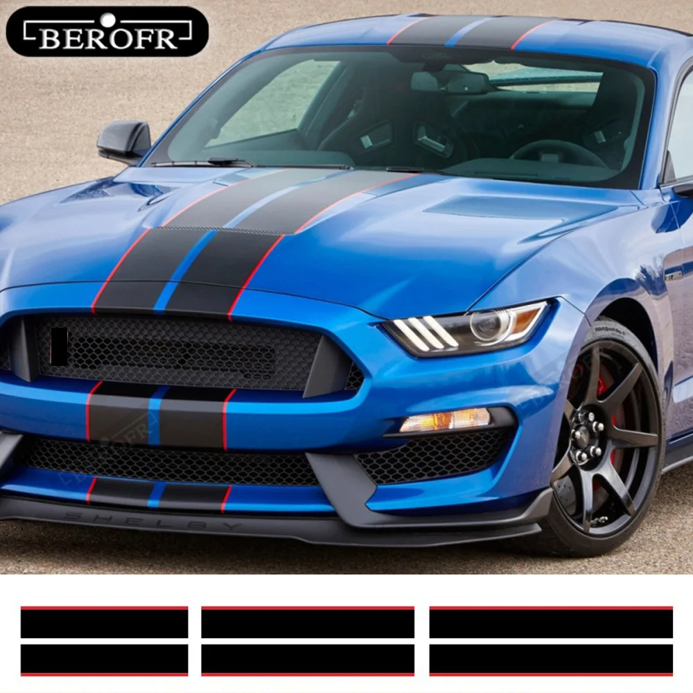 

Car Wrap Stickers and Decals For Ford Mustang 2015-2018 Car Body Kits Gear Shift Sticker Racing Stripes Rally Hood Vinyl 3PCS