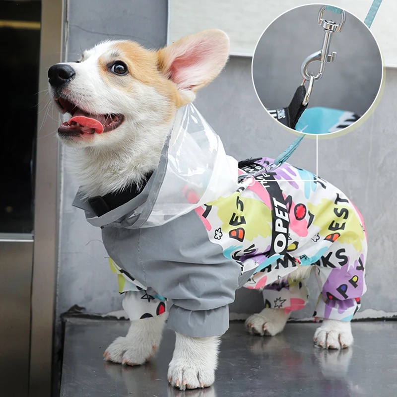 Hoopet Corgi Raincoat Four-legged Waterproof All-inclusive Summer Teddy Small Medium-sized Dog Pet Traction Dog Special Clothes