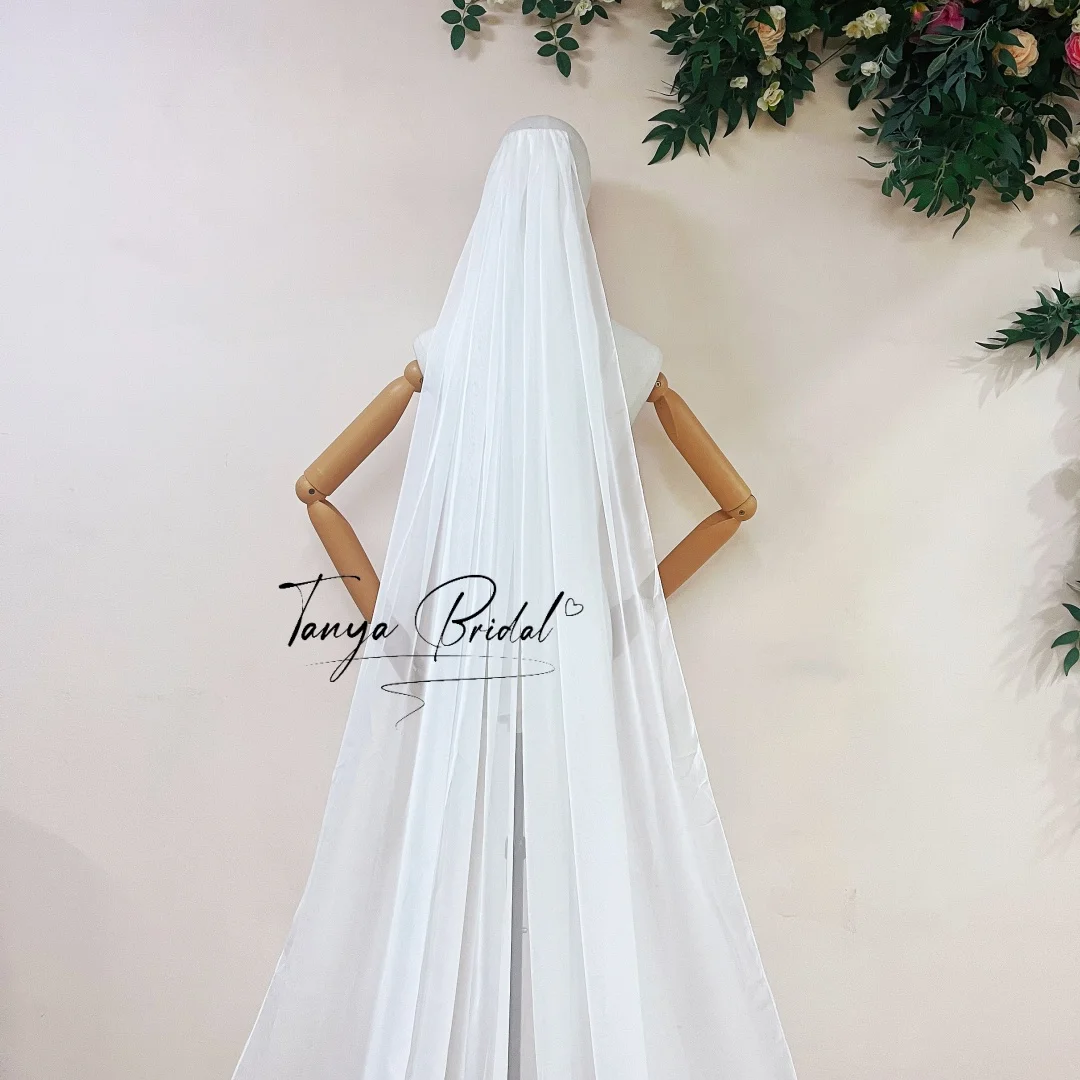 Bohemian Long Chiffon Wedding Veil with Comb Simple Bridal Headwear Accessory Meters