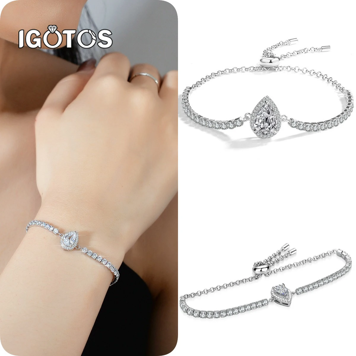 

1/2ct Moissanite Pear Cut Tennis Bracelets for Women Sparkling Diamond GRA 925 Silver Plated White Gold Bracelet Wedding Jewelry