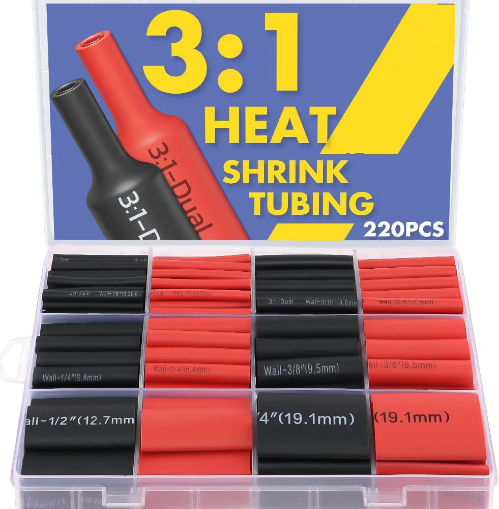 Kit de tubos termorretráctiles 3:1, envoltura retráctil de grado resistente a la marina con revestimiento adhesivo, 1,75 "de largo, 6 tamaños, perfecto para el hogar y la industria