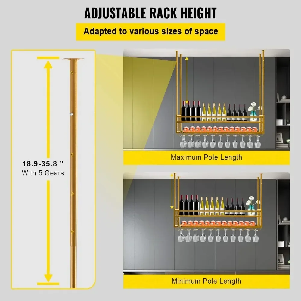 46.9 X 11.8 Inch Hanging Wine Glass Rack Gold Wall-Mounted Wine Glass Rack Perfect for Bar Cafe Kitchen Liquor Storage Wines