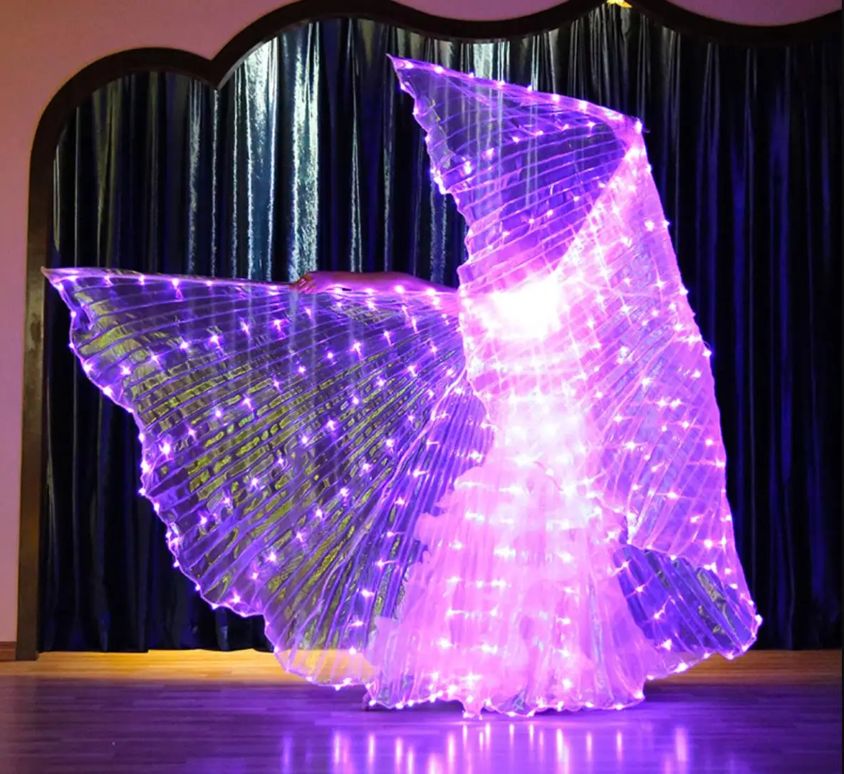 LED Isis Wings Belly Dance Wings Colorful LED Butterfly Wings with Telescopic Sticks Glowing Light Up Costume Performance