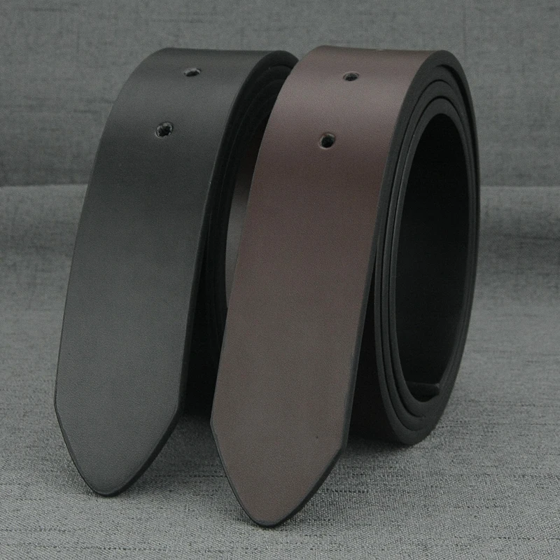 High Quality no buckle belt men fashion 3.8cm wide Cowskin Black Waist Straps Coffee Casual genuine leather waistband P07