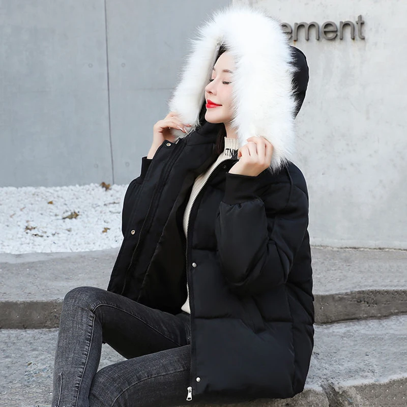 

Gidyq Winter Korean Women Parkas Fashion Streetwear Loose Fur Hooded Down Coats Casual Thick Warm Female Loose Puffty Jacket New