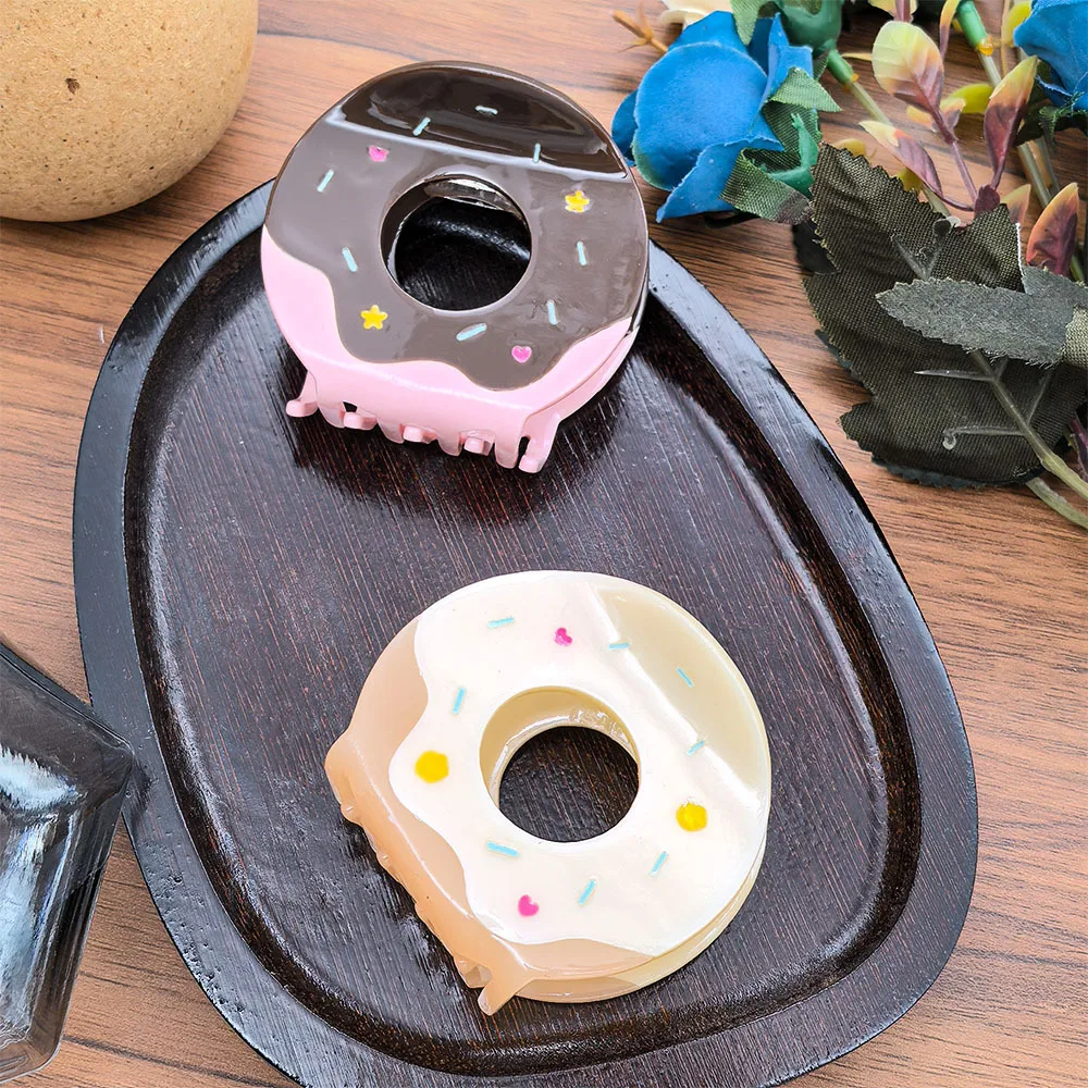 Muweordy Creative Chocolate Donut Hair Claw Acetate Claw Clip Cute Food Crab Hair Clips for Woman Girl Fashion Hair Accessories