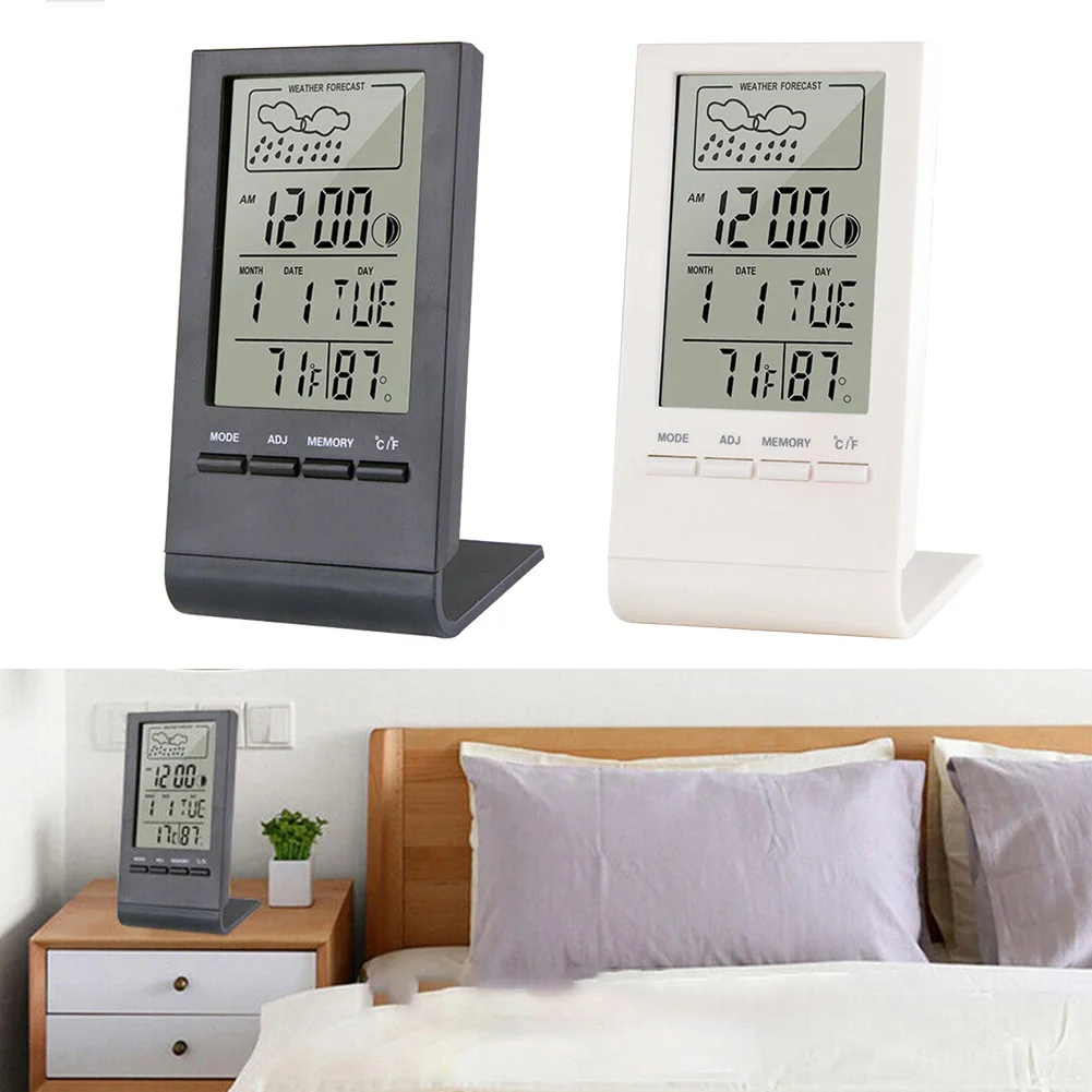 1pc Digital LCD Thermometer Hygrometer Humidity Meter Temperature 10%RH~99%RH Clock Indoor Room Home Improvement