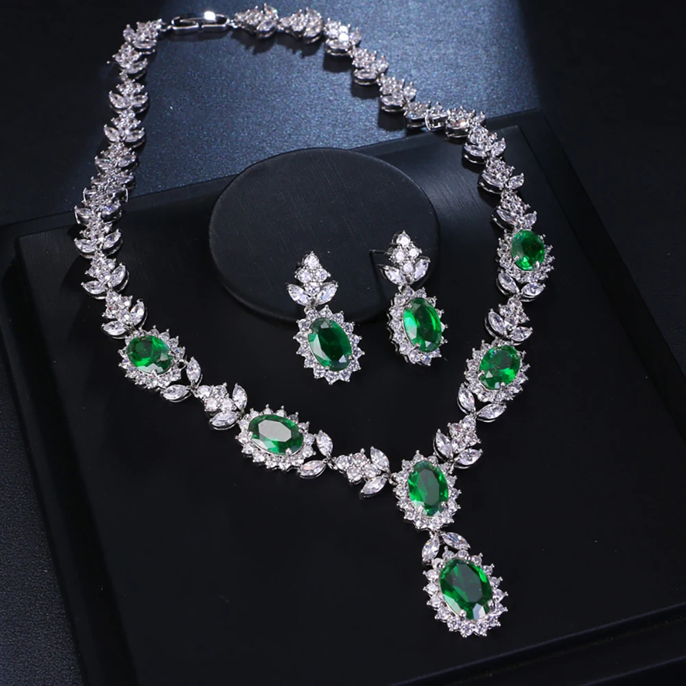 JMK Hot Sale Bridal Jewelry Sets For Women Wedding AAA Cubic Zircon Earrings Necklace Sets Jewellery Gift Fashion Statement