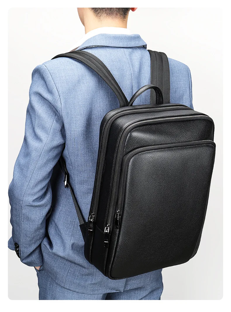 حقيبة ظهر عصرية من جلد البقر الحقيقي للجنسين مقاس 15.6 بوصة للكمبيوتر المحمول والمكتب والعمل حقيبة أعمال للرجال والنساء حقائب ظهر مدرسية للأولاد والبنات #5