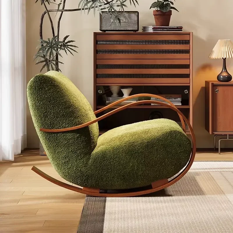 Vintage Nordic Style Velvet Rocking Chair for Bedroom and Living Room Relaxation Comfortable Home Furniture