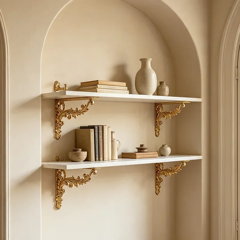 Retro Brass Bracket Wall Mount Luxury Carved Shelf Brackets Accessory Metal Holder Bracket Vintage Heavy Duty Layer Support Rack