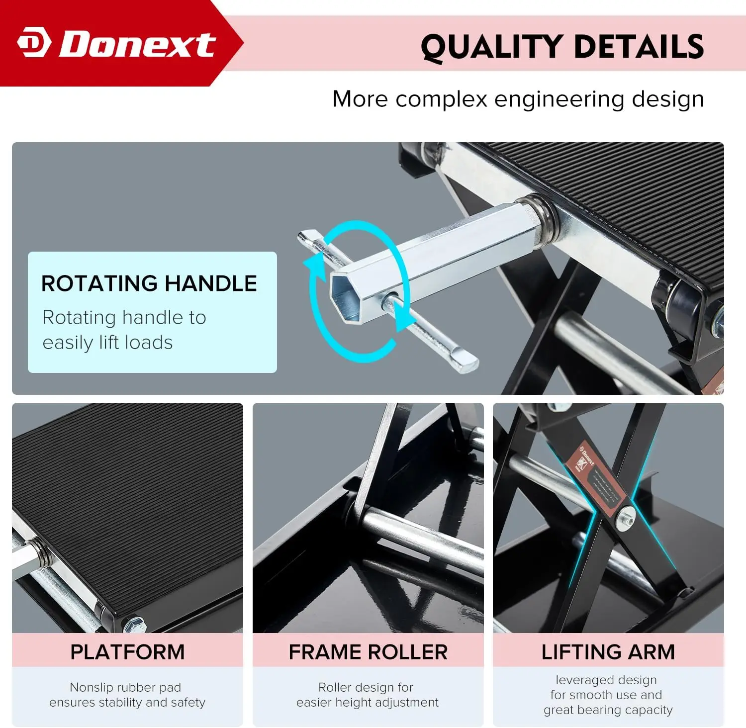 ヘビーデューティーバイクリフトジャッキ、1200ポンド容量、ATV＆バイク修理用ワイドデッキ、ブラック