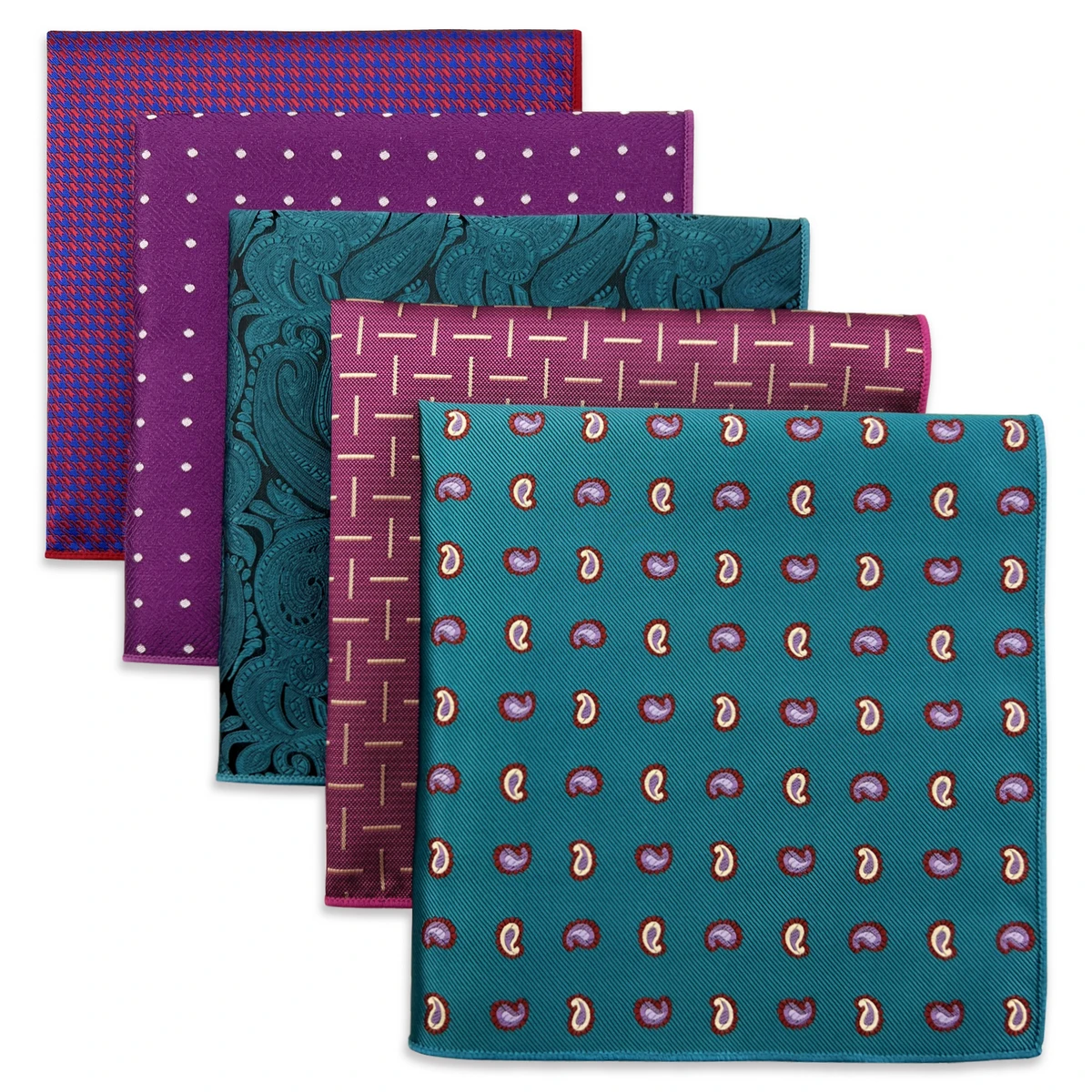 5 Pack Set Men's Pocket Square Handkerchief, Assorted Designs
