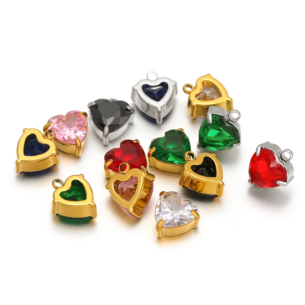

5pcs Stainless Steel 10mm Heart Zirconia Charms for DIY Jewelry Findings Necklace Pendants Bracelet Accessories Earrings Making
