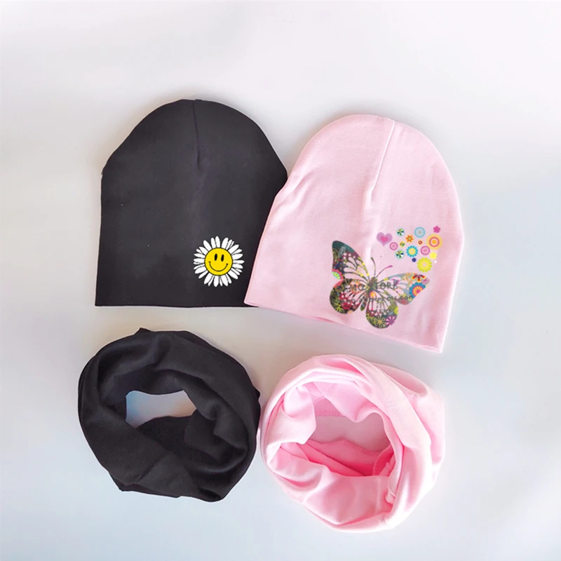 Moda motyl kwiatowy czapki dla dzieci zestaw szalików dla dziewczynek czapka dla dzieci Baby Boy kapelusz bawełna dzieci kołnierz szalik niemowlę dzieci szalik