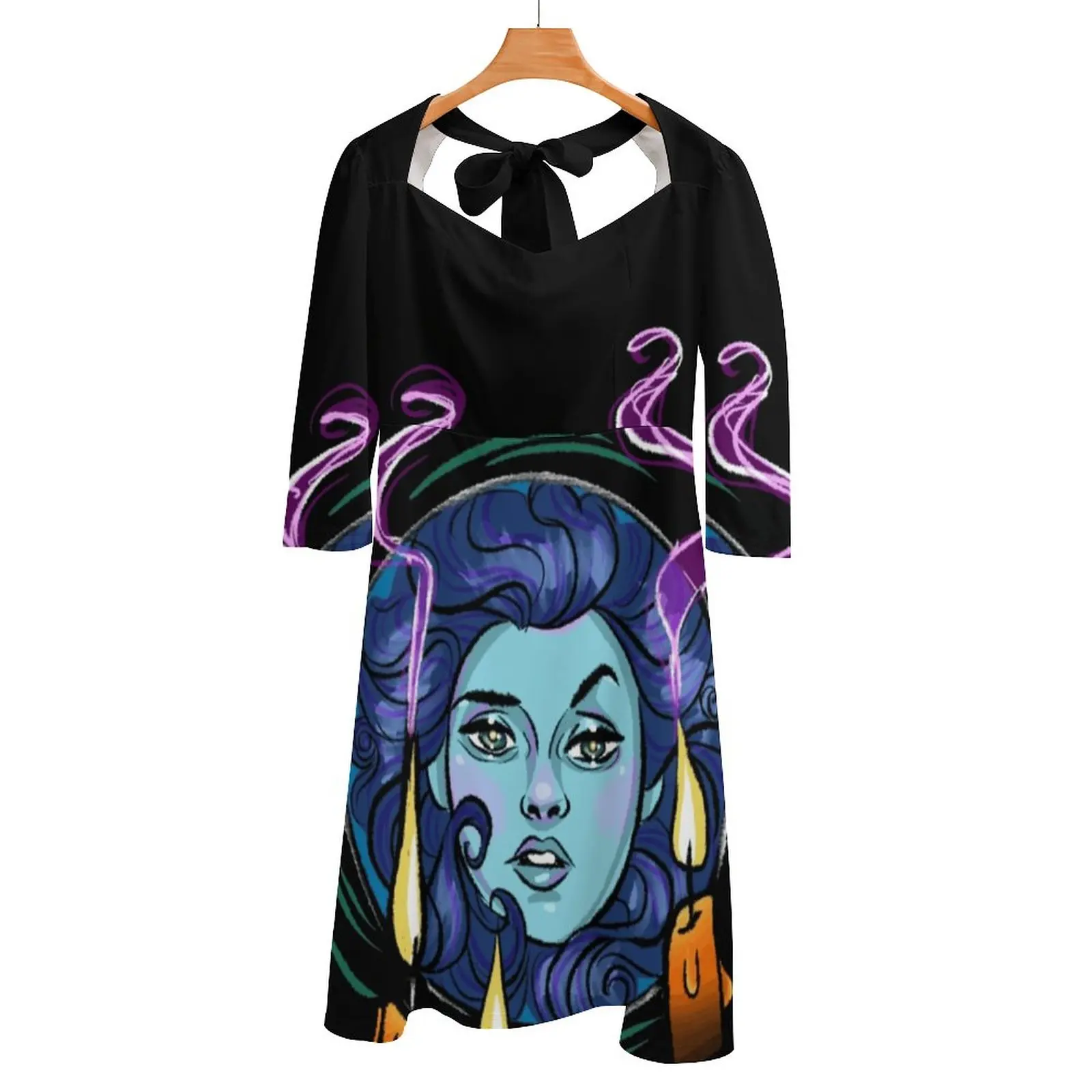 Madame Leota Back Lacing Backless Dress Square Neck New Plus Size Elegant Women Dress Madame Leota Haunted Mansion World Grimm