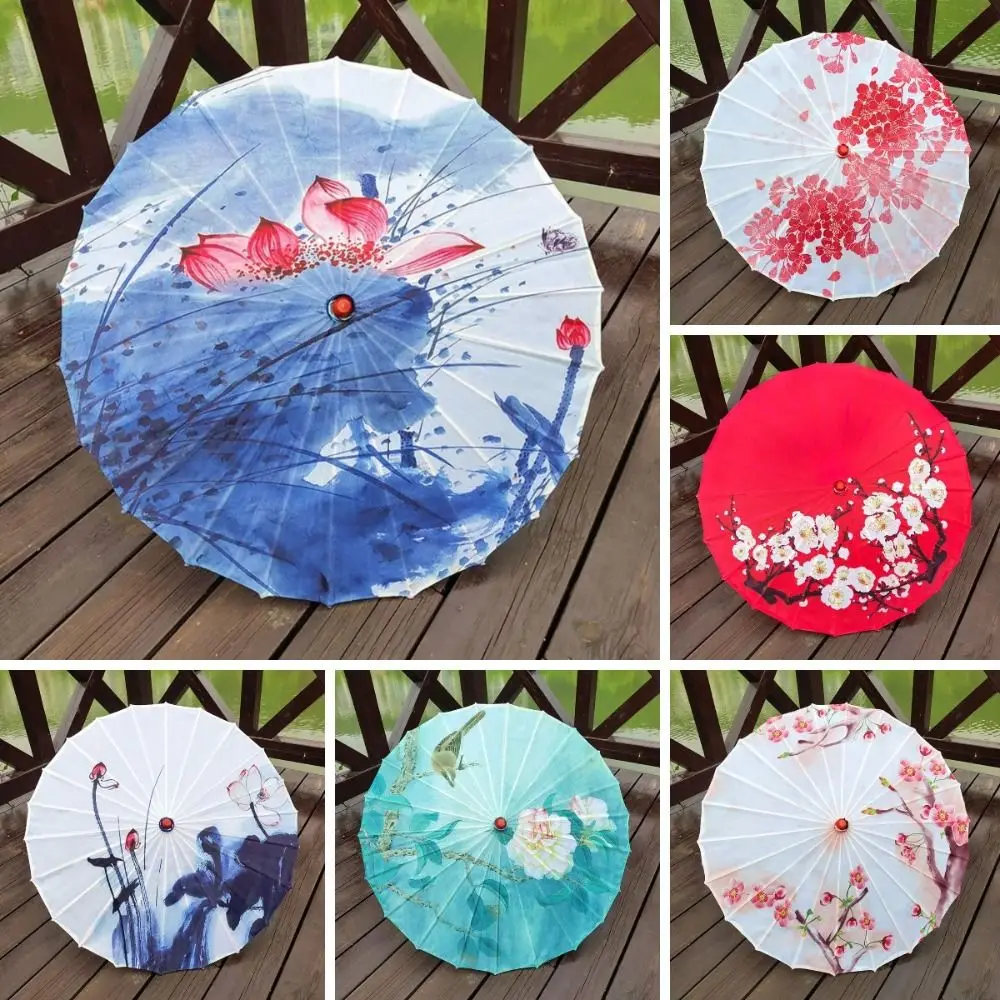 

Handmade Oiled Paper Umbrella Vintage Patterned Chinese Silk Umbrella Decorative Hanging Long-handle Dance Umbrella Cosplay