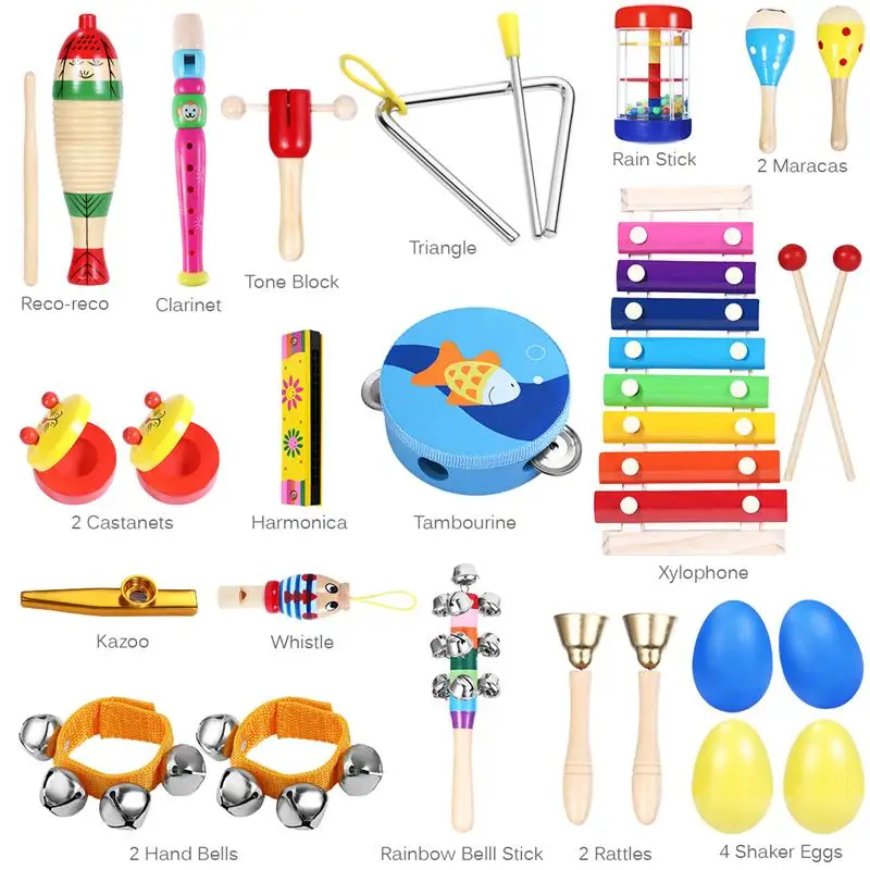 

23Pcs/Set Kids Musical Toys Percussion Safe Non-toxic Toys Musical Instruments Educational Tools Rhythm Kit for Kids Toddlers