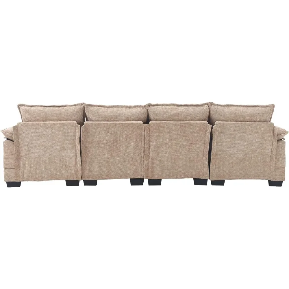 أريكة سحابة مقطعية مكونة من 6 مقاعد مع كرسي مزدوج، أريكة ترفيهية منجدة من الشنيل على شكل حرف U