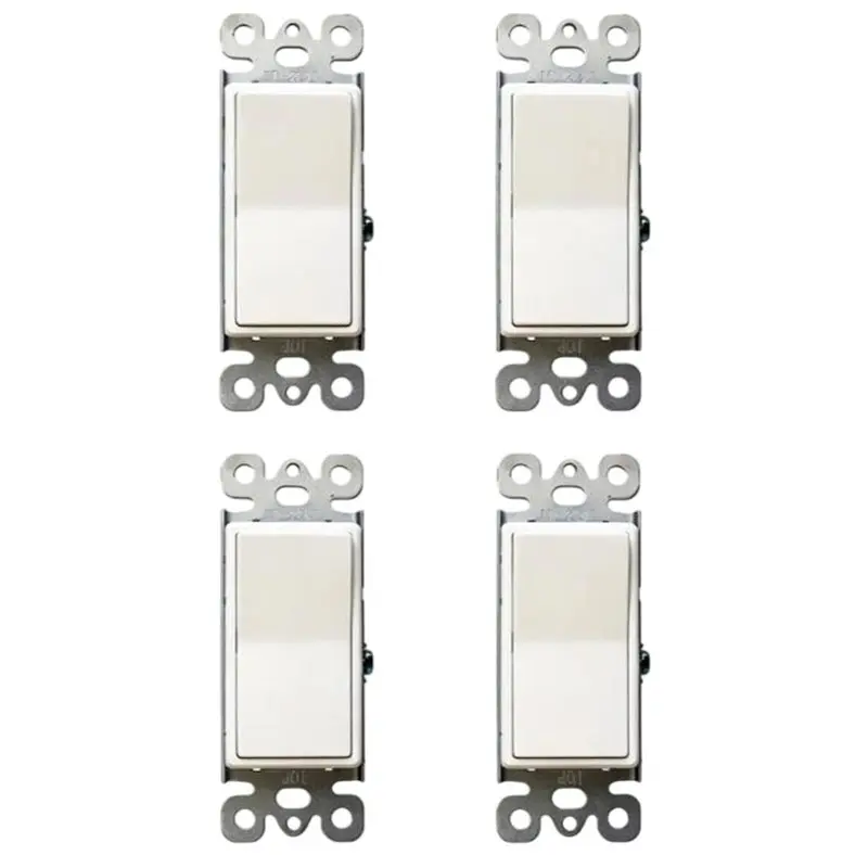 

[NEWA64Z!】 US Standard 15A Single-Pole Rocker Light Switch(4Pcs), 125/277V White Wall(On/Off) Switch With Wall Plate