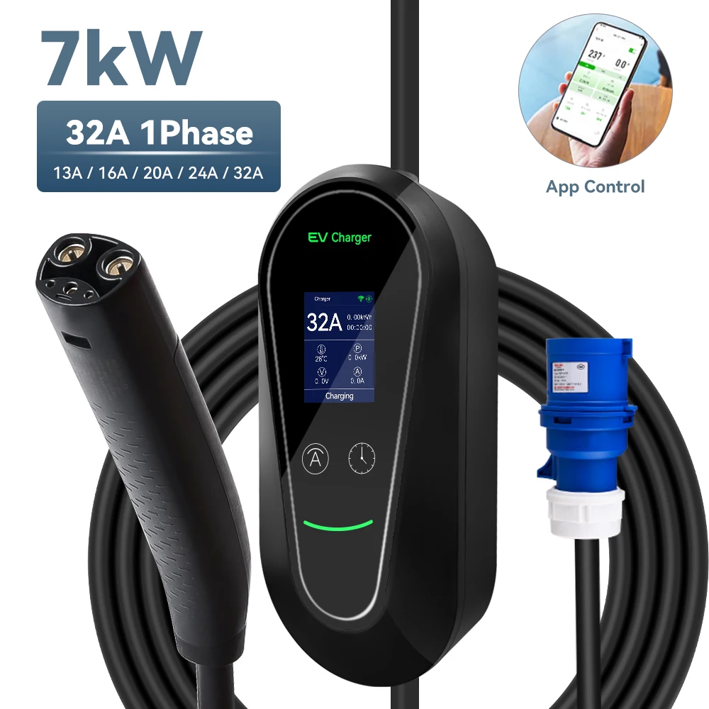 EV Charger Portable 7kW For Tesla NACS Charger Plug Wifi APP Control Car Charger with Set Delay Schedule Charging Box for Tesla