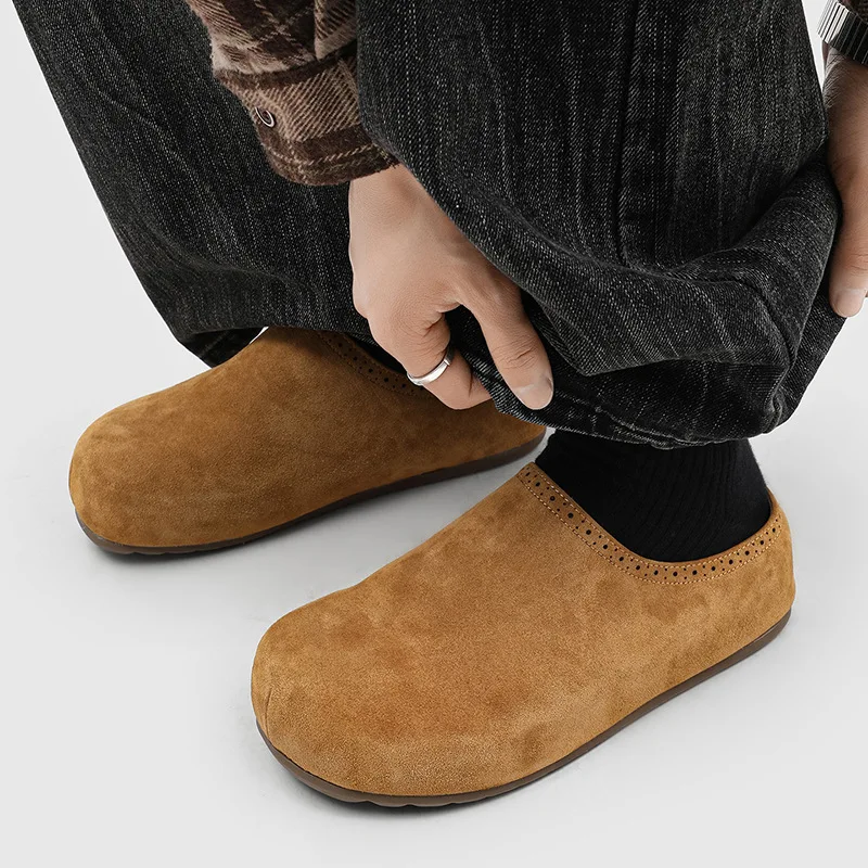 

Breathable Men's Casual Leather Shoes Platform Muller Shoes Comfortable Walking Shoes Outdoor Daily Male Half Drag New Slippers