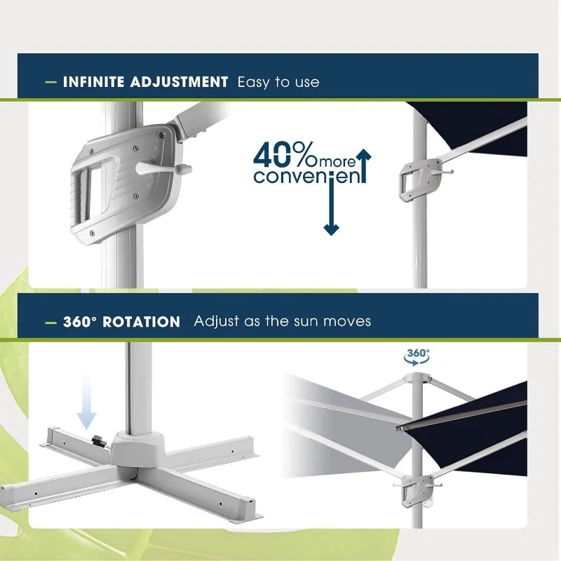 Sombrilla voladiza para Patio, lujosa y práctica, duradera, tela con dosel, rotación de 360 grados, resistente y confiable