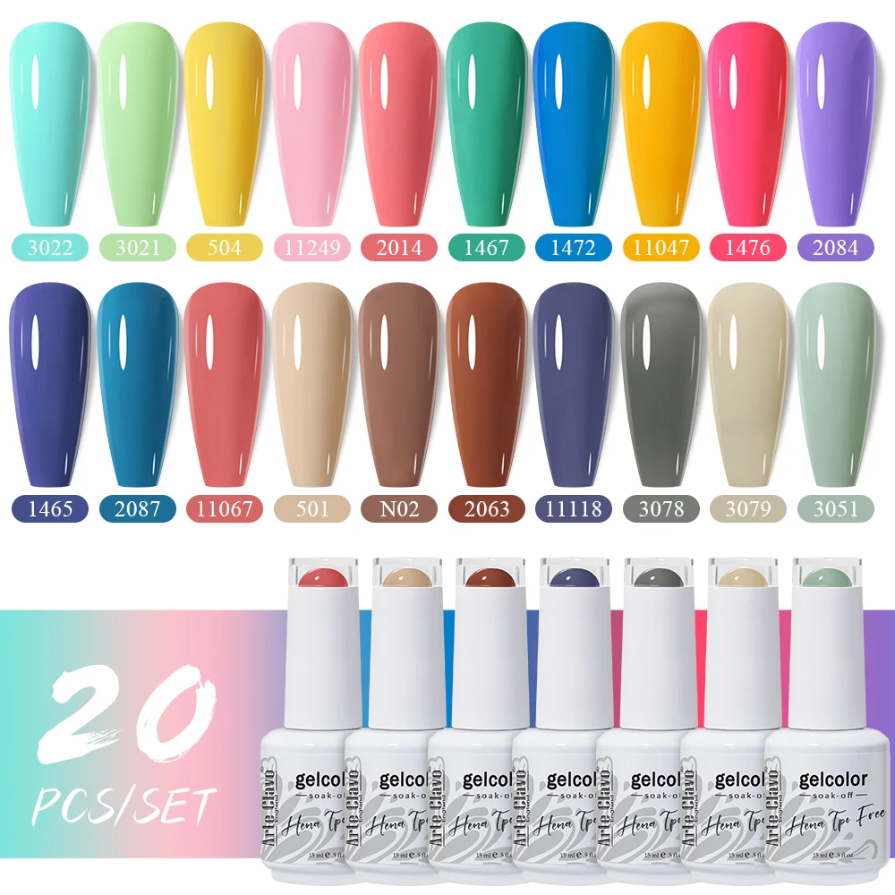 

Гель-лак Arte Clavo 15 мл, 20 шт., полуперманентный, для УФ/LED-ламп, без HEMA и TPO, снимаемый, требует базового и топового покрытия