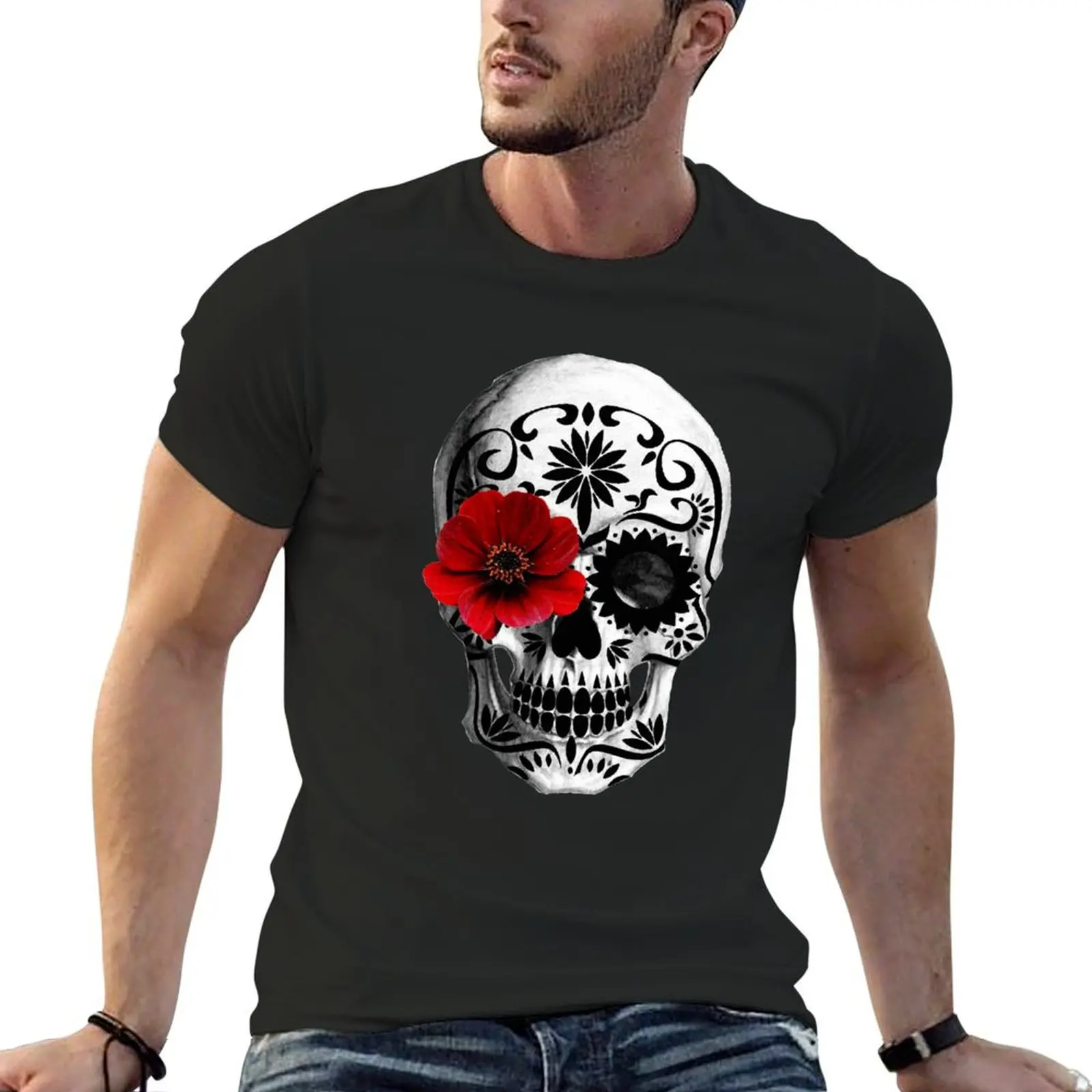 Sugar skull Day of the dead T-Shirt aesthetic clothes man t shirt plain mens t shirts casual stylish