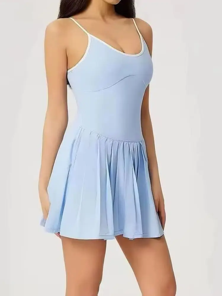 

Women Yoga Set Bodysuit Gym Jumpsuits Skirt Removable Chest Cushion Cushion Breathable Outdoor Yoga Tennis Skirt Dance Clothes