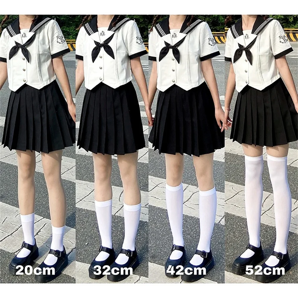 Chaussettes hautes au genou Lolita Kawaii, bas de cuisse, noir, blanc, long, JK, japonais, document solide, école, filles, mode