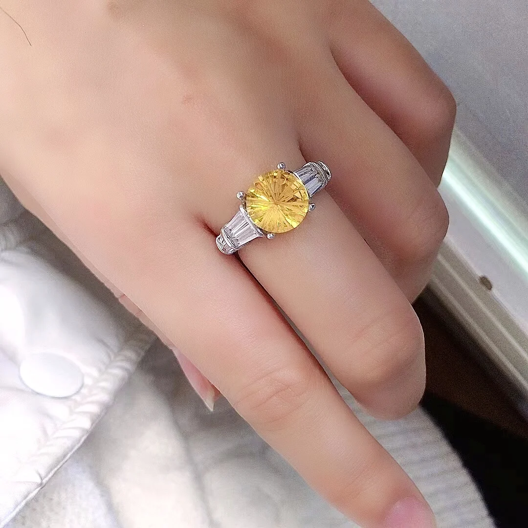 

Luxury Citrine Silver Ring for Party 10mm 3ct VVS Grade Natural Citrine Ring for Engagement Solid 925 Silver Citrine Jewelry