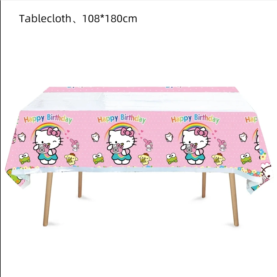 Juego de decoración para fiesta de cumpleaños de Hello Kitty, vajilla desechable para niños y niñas, vasos y platos, servilletas, suministros de paja para fiesta de bebé, 9 Uds.