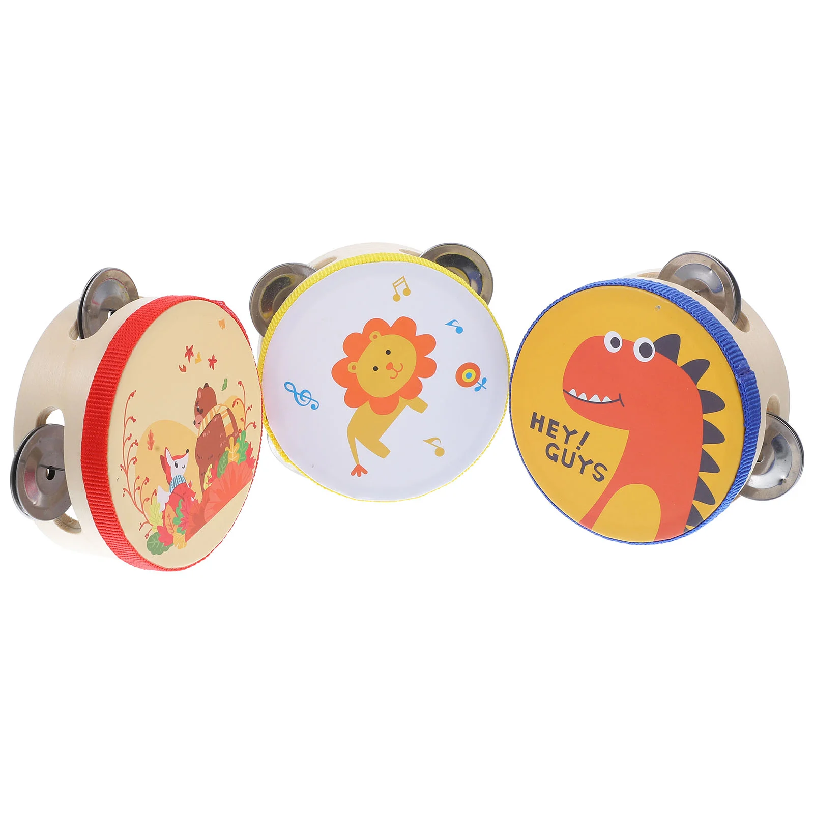 3 Pcs Children Clapping Tambourine Children's Musical Instrument Set Handbells for Kids Cartoon Toys Wood Instruments Drum