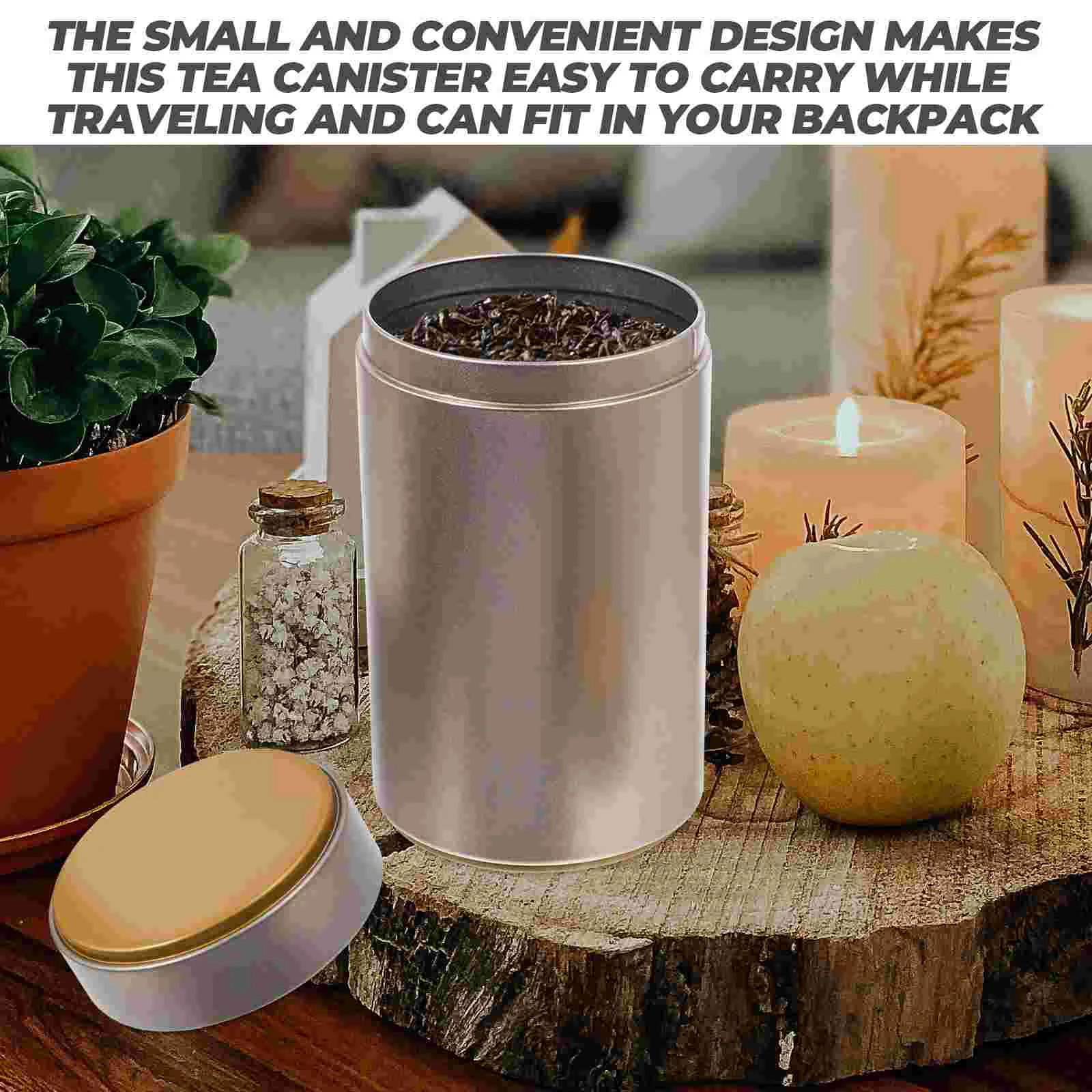 4 قطع من جرة الهدايا المعدنية المحمولة مع أغطية منظم الشاي وصفيح الأوراق السائبة