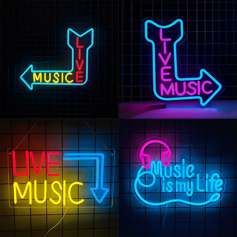 Live Music Led Neon Signs, Arrow Icon Wall Decor, Used For Bars, Music Studios, Bedrooms, Parties, Recording Studio Wall Lamps.