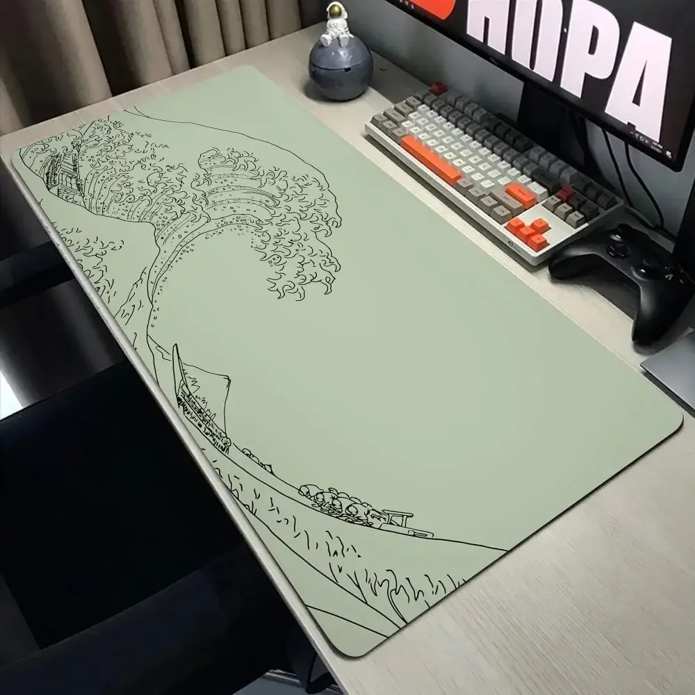 

Mouse Pad Gaming Green Japanese Waves XL Home Large Mousepad XXL MousePads keyboard pad Non-Slip Soft Table Mat Mice Pad