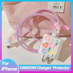 Flowers Style Phone Accessories Cable Winder Cord Protection Cover Case For Iphone Apple US 20W Charger Adapter Protector Shell