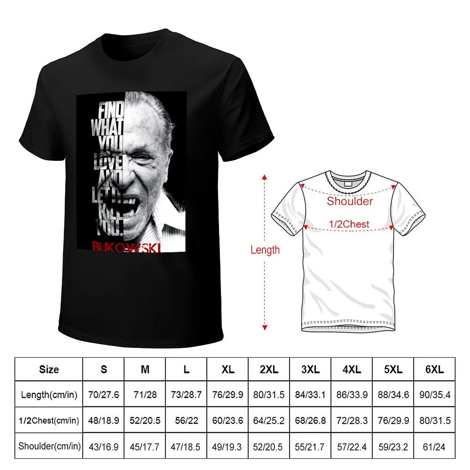 Black and white Charles Bukowski quote poster T-Shirt Casual Trendy Short Sleeve T-Shirt