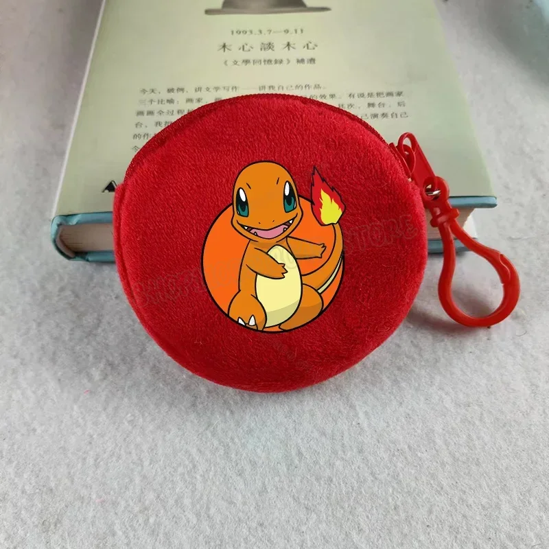 Pokemon Kids Plush Coin Purse Pikachu Charmander Round Mini Wallet Ganger Squirtle Zipper Purse Charizard Boys Girls Money Bags