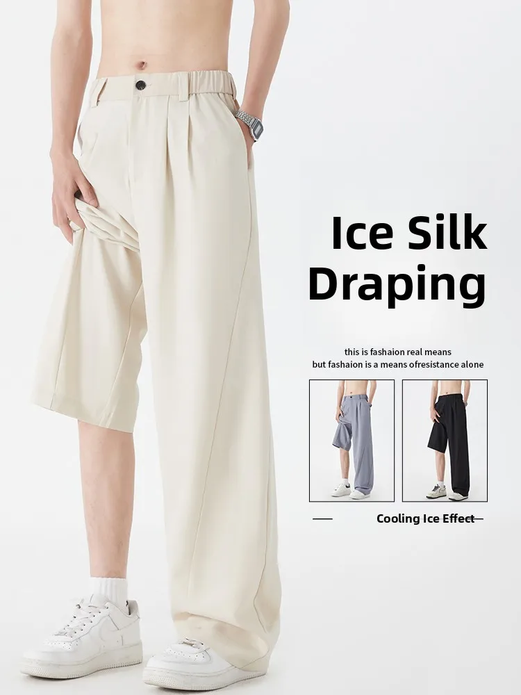 

New 2025 Men's Casual Pants Loose Straight Leg Light Thin Breathable Ice Silk Summer Faionable American Sle Lightweight D...