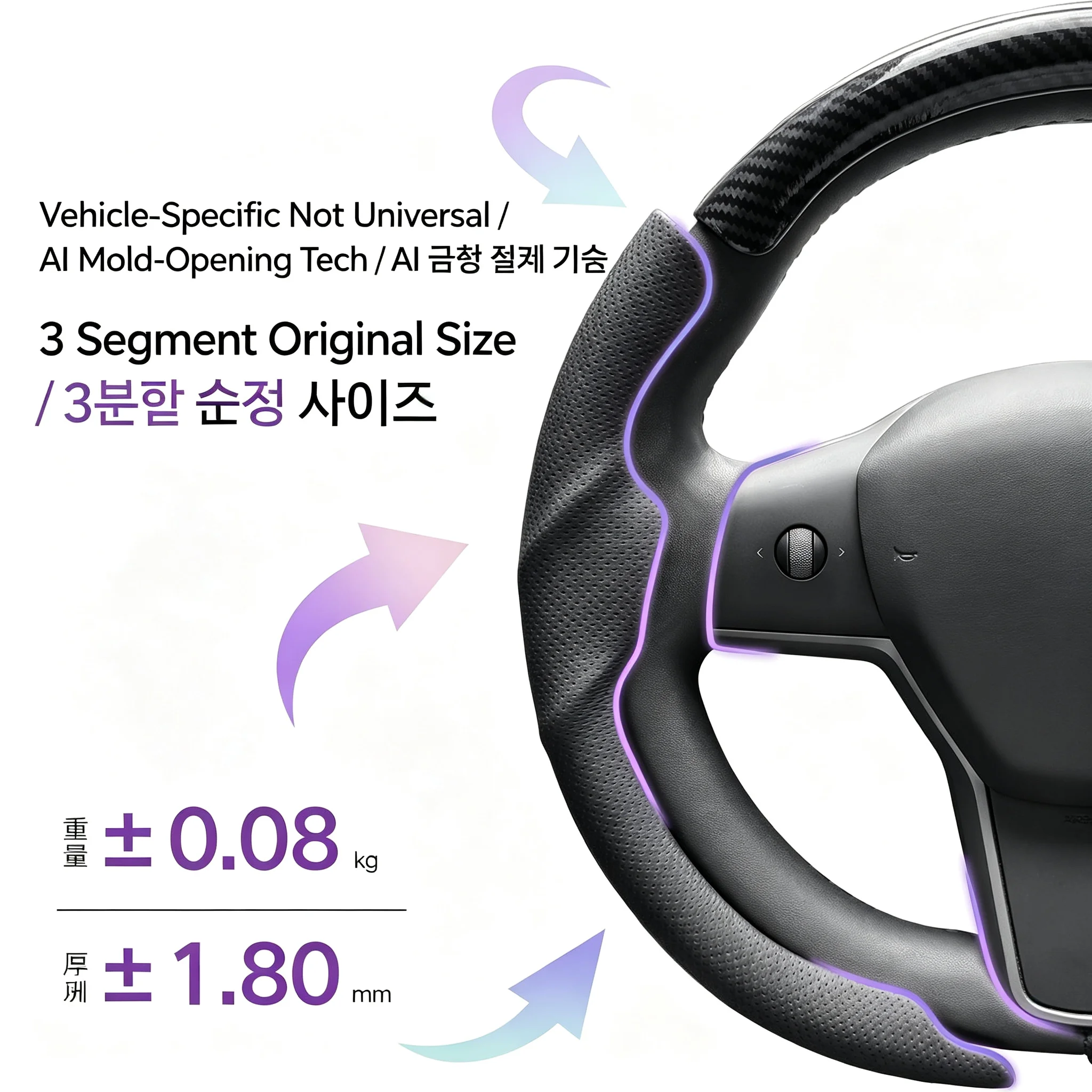 CT For Tesla Model 3 Y 2023‑2026 Three Piece Full Coverage D Shaped Steering Wheel Cover Non Slip Interior Car Accessories