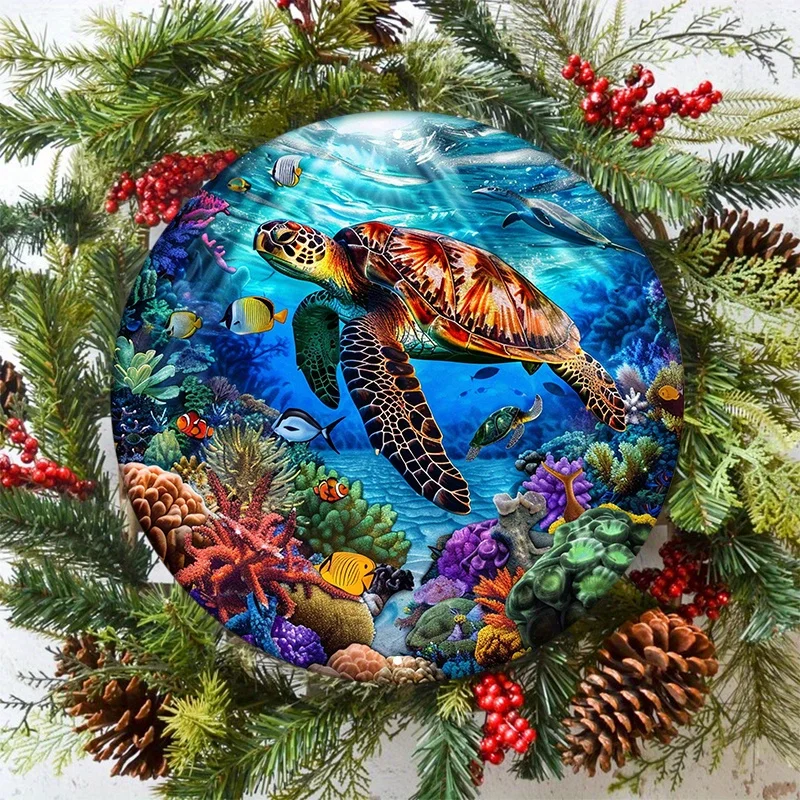 Sea Turtle & Coral Reef Metal Wall Art -  UV Resistant, Pre-drilled for Indoor/Outdoor Decor, Perfect Gift for Home/Office