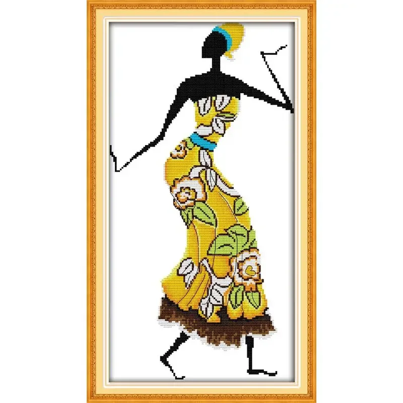 Joy Sunday Pre-printed Cross Stitch Kit  Easy Pattern Aida  Stamped Fabric Embroidery Set- African Woman(5)