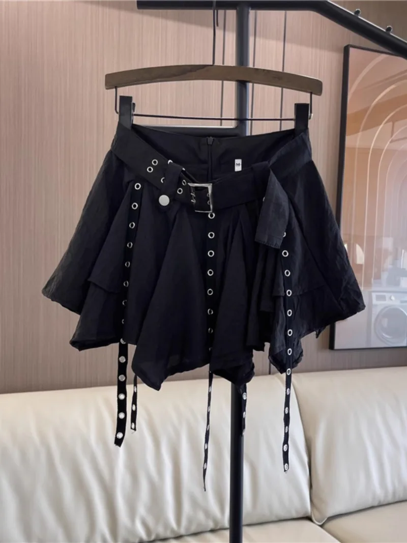 Cool Popular Brand Hot Girl Summer New Skirts 2024 Retro Trendy Cool Anti-Exposure Irregular Black Mini Skirt Slim Fit Clothes