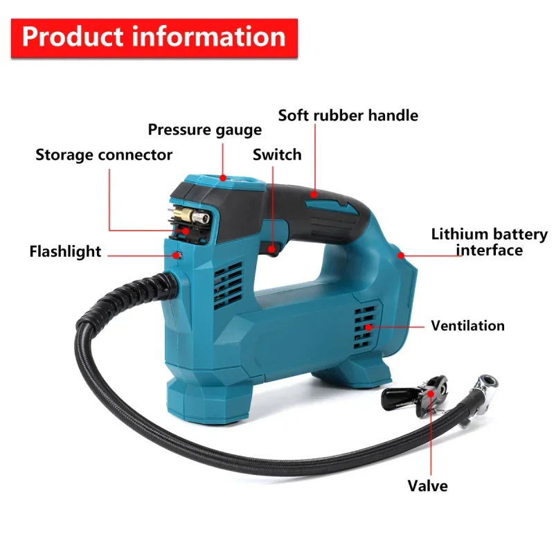 For Makita For Dewalt 18V Battery Cordless Electric Air Pump Portable Car Tire Electric Inflator Air Compressor Inflatable Pump