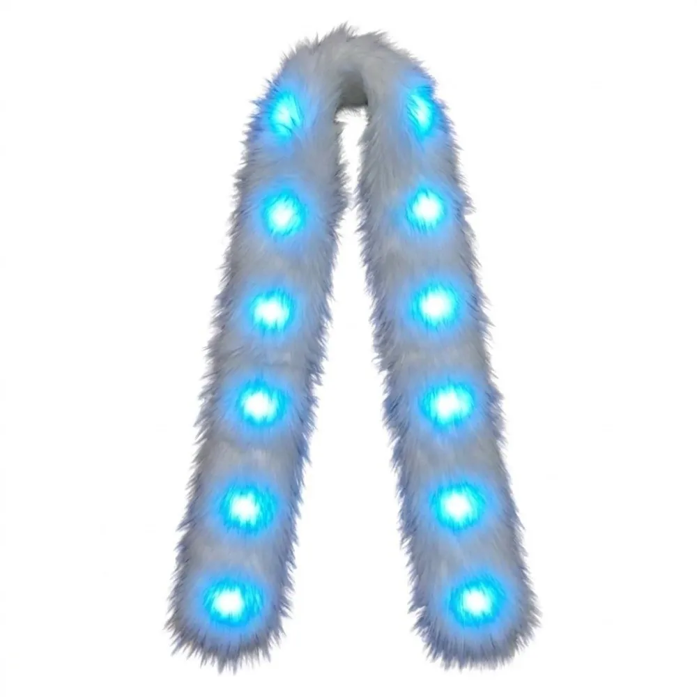 Fashion White Plush LED Flash Scarf Light Up Fluffy Winter Plush Scarf Skin-friendly Warm Christmas Decoration Club
